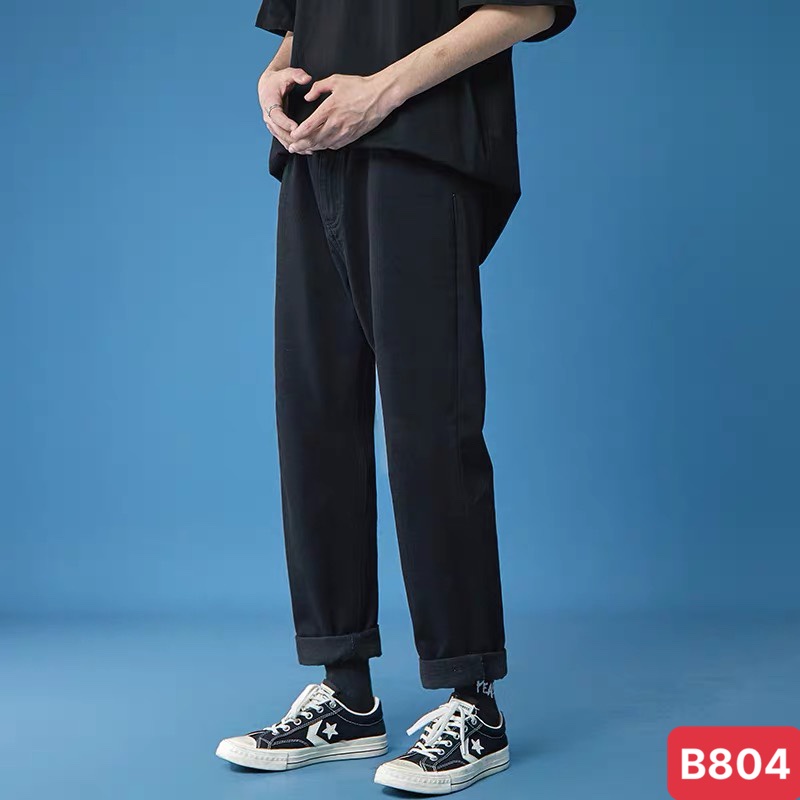 Quần baggy jean nam ống rộng trơn rách gối màu đen chất bò cao cấp co dãn 4 chiều ADO42 mẫu mới
