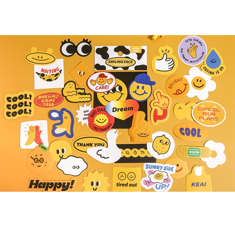 40 miếng stickers họa tiết cool smiling face trang trí sổ tay