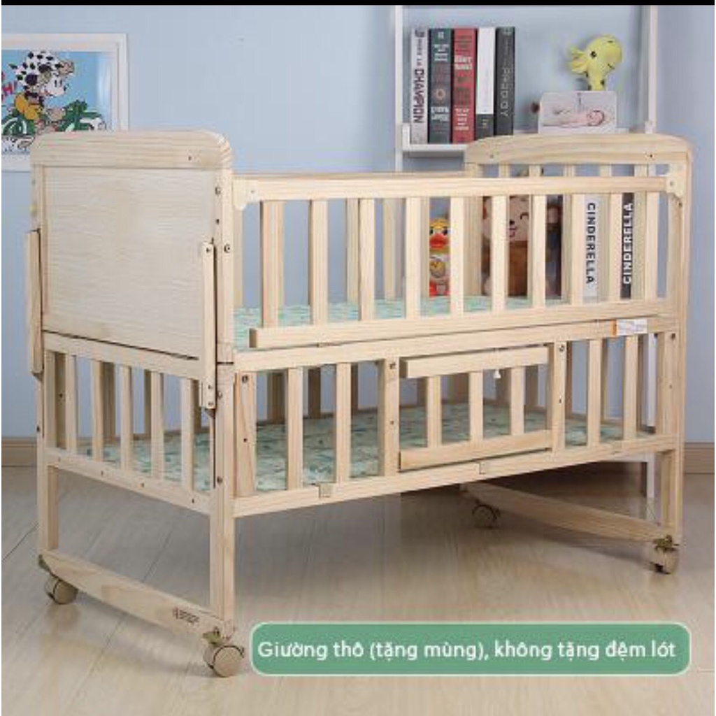 Cũi Gỗ Cho Bé, Đa Năng Ghép Cạnh Giường Bố Mẹ, Kích thước 105x60x90cm