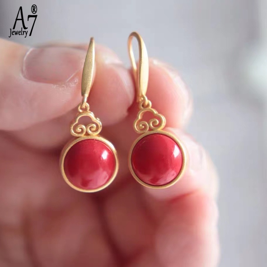 Bông Tai Bạc A7 Đính Ngọc Bích Phong Cách Trung Hoa Cổ Điển