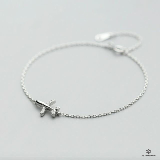 Lắc chân máy bay/Vòng chân máy bay bạc nguyên chất-Bạc Handmade