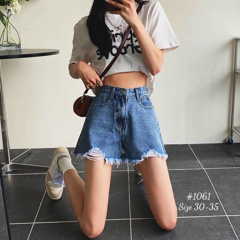 Quần Short Jean Nữ Lưng Cao Rách Kiểu Phong Cách Bigsize 56kg Đến 80kg Ms1061