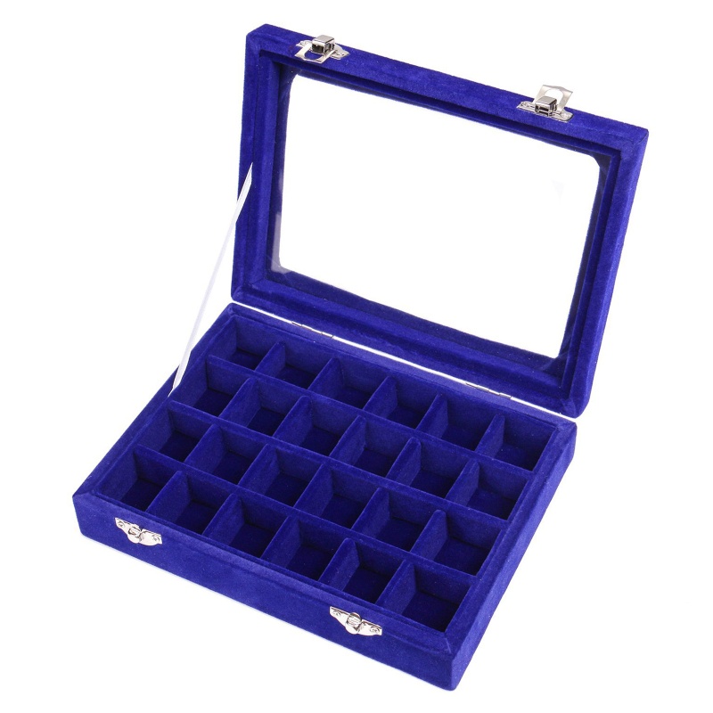 Hộp Đựng Trang Sức 24 Ngăn Nắp Trong Suốt Bằng Vải Nhung Tiện Dụng