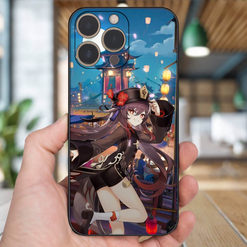 Ốp lưng iPhone 13 Pro dẻo đen cạnh vuông in hình Hutao Genshin Impact