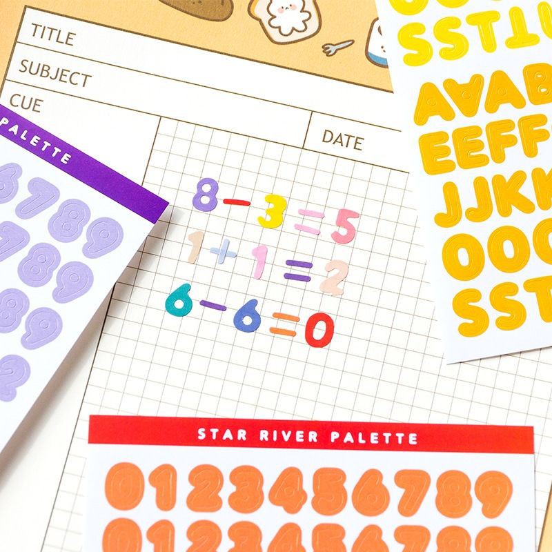 Set 6 tấm Sticker chữ số nhiều màu Star River Palette Trang trí siêu xinh Be Tiny Stationery