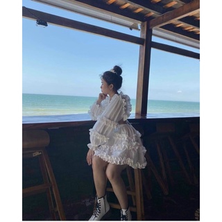 [ảnh thật] Đầm trắng cutout lưng viền bèo