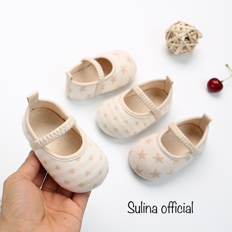 Giày tập đi cho bé 0 18 tháng tuổi chống trơn trượt ORGANIC cotton hữu cơ tự nhiên đế mềm Sulina official G01