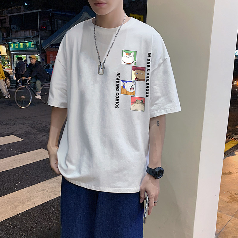 Áo Thun Tay Ngắn Dáng Rộng In Họa Tiết Hoạt Hình Phong Cách Hàn Quốc Thời Trang Cho Nam unisex in hoa Soild color new t shirt