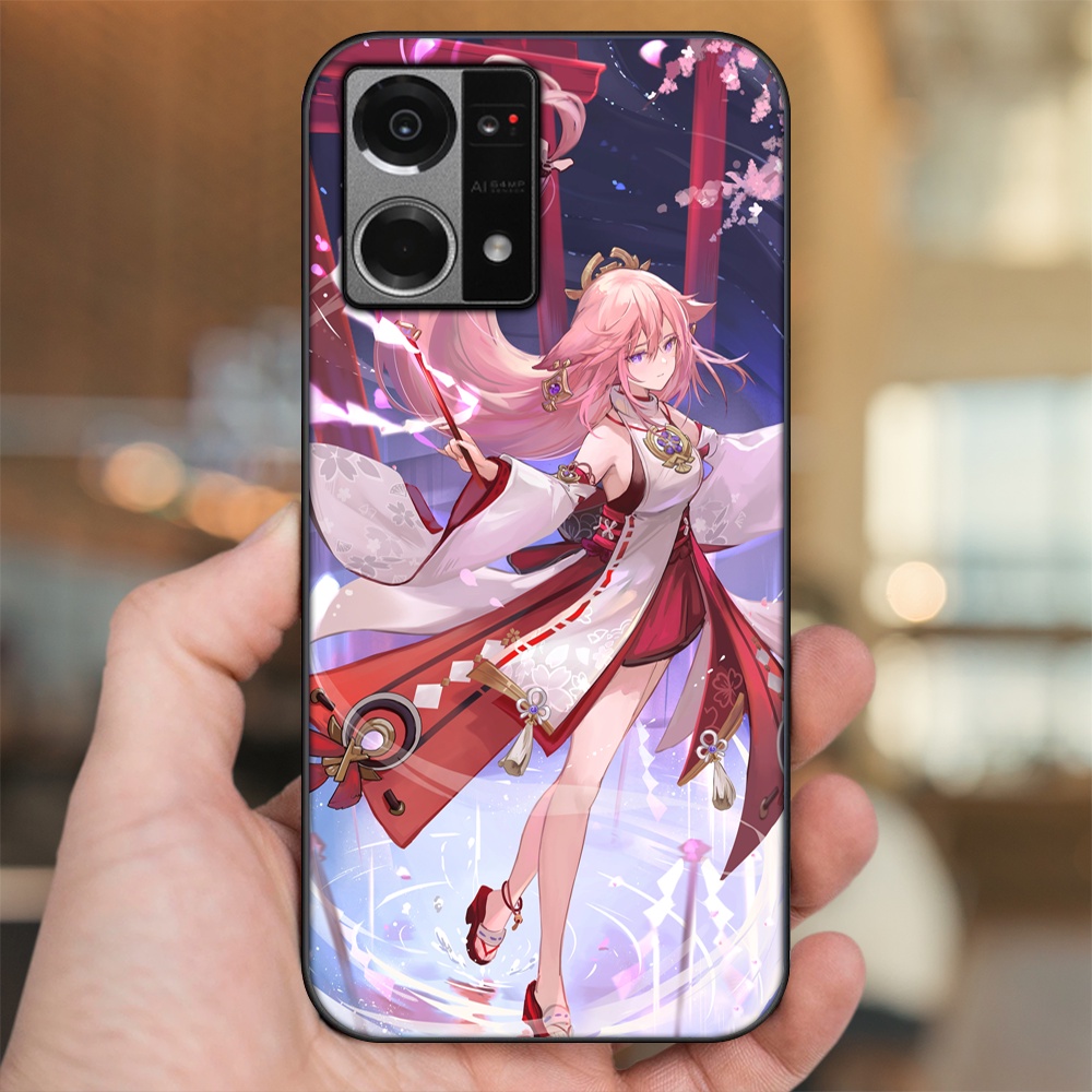 Ốp lưng Oppo Reno 7 4G viền đen in hình Yae Miko Genshin Impact