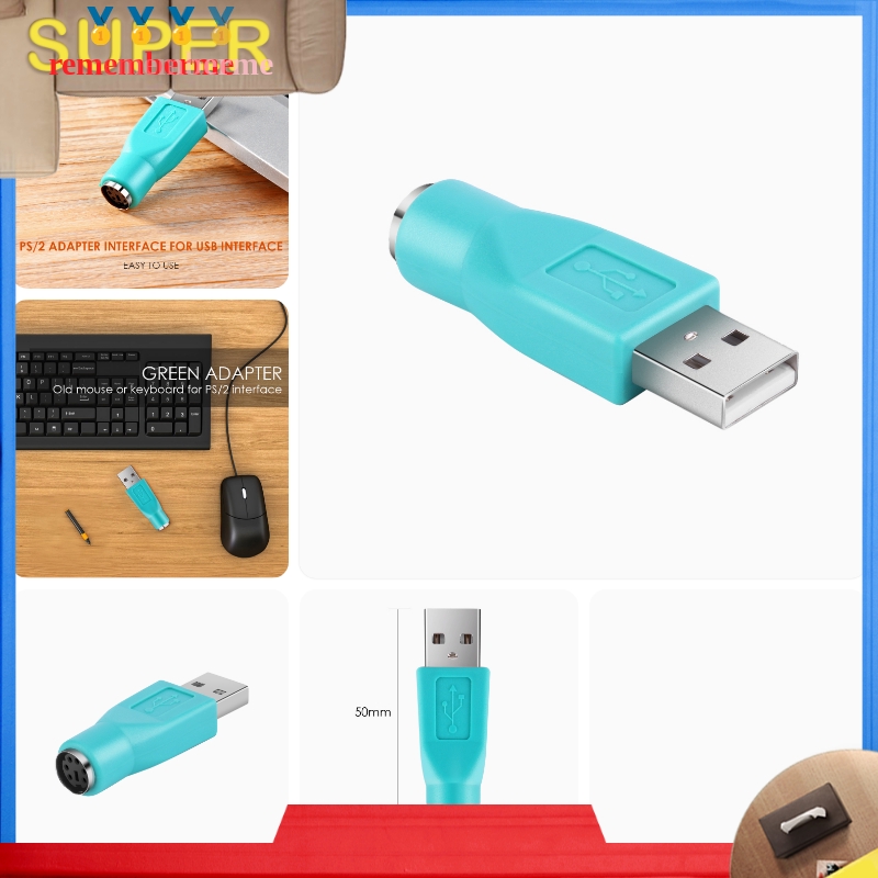 Set 1/2 đầu chuyển đổi cổng USB 2.0 sang lỗ cắm PS2 cho bàn phím PC/máy tính/laptop