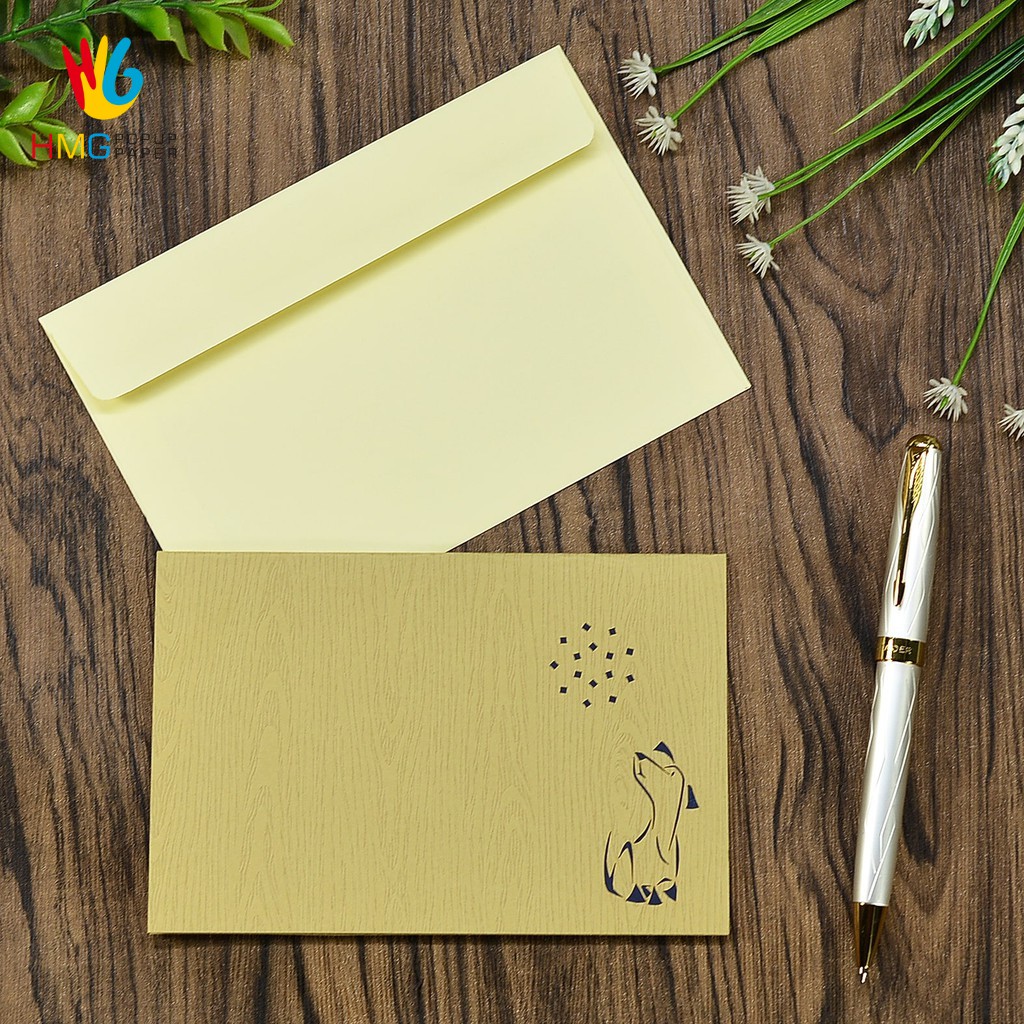 [ĐỘC-LẠ] Thiệp Cảm Ơn 3D HMG Handmade Pop-up Card Chú Chó Ngồi Xem Pháo Hoa, size 10x15cm TY007