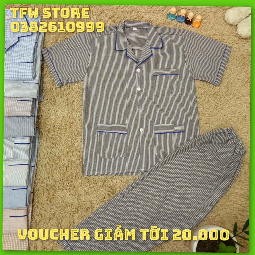 [Ảnh Thật] Bộ pijama nam trung niên vải kate kẻ sọc (pyjama, cộc tay), quần áo mặc nhà, bộ ngủ cho ông, cho bố - Hàng VN