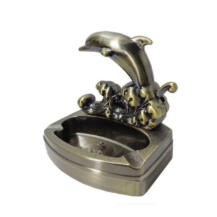 Gạt tàn thuốc lá hình cá heo, kim loại mạ đồng cao cấp