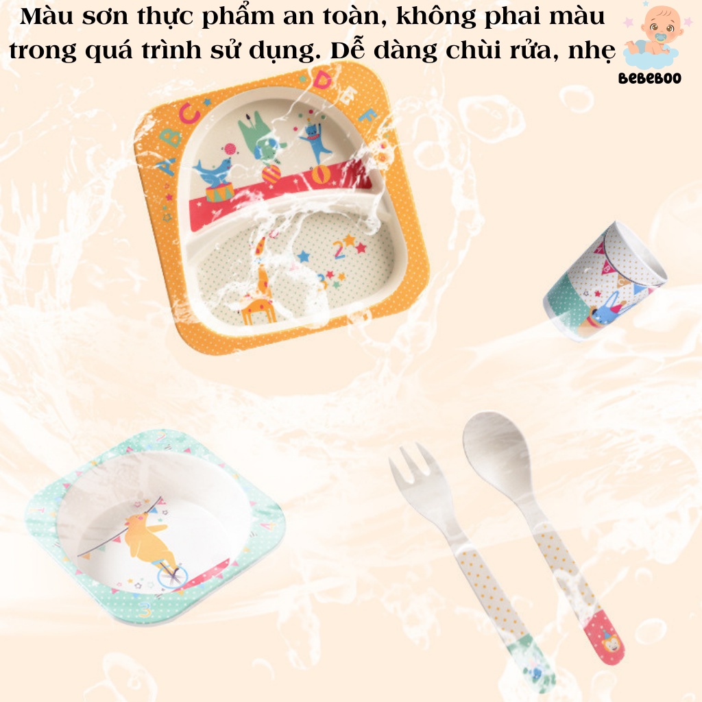 Set khay ăn dặm 5 chi tiết bằng sợi tre gồm khay, bát, cốc, thìa, niĩa cho bé cưng