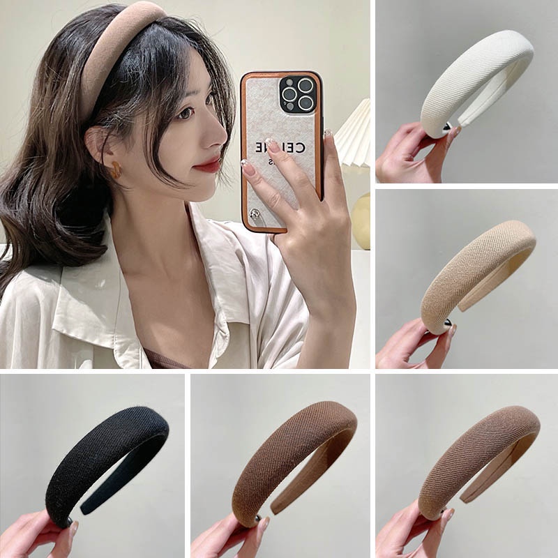 Cài tóc xốp nữ màu trơn bản rộng thanh lịch đơn giản phong cách Hàn Quốc