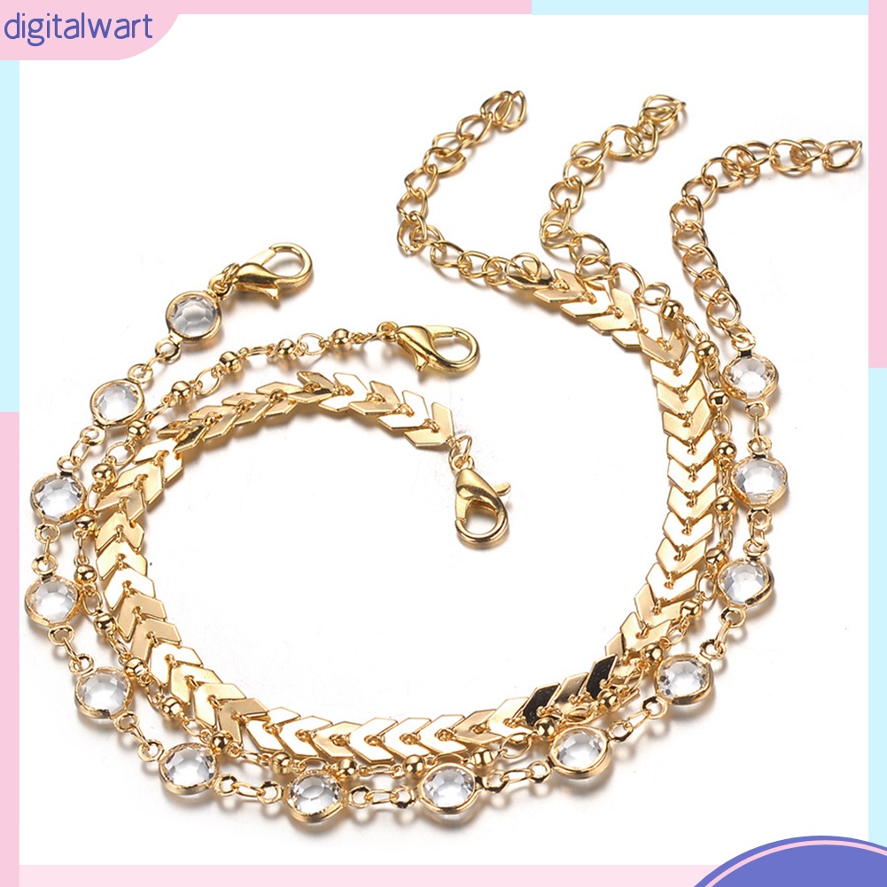 Vòng đeo chân kiểu xương cá đính đá pha lê