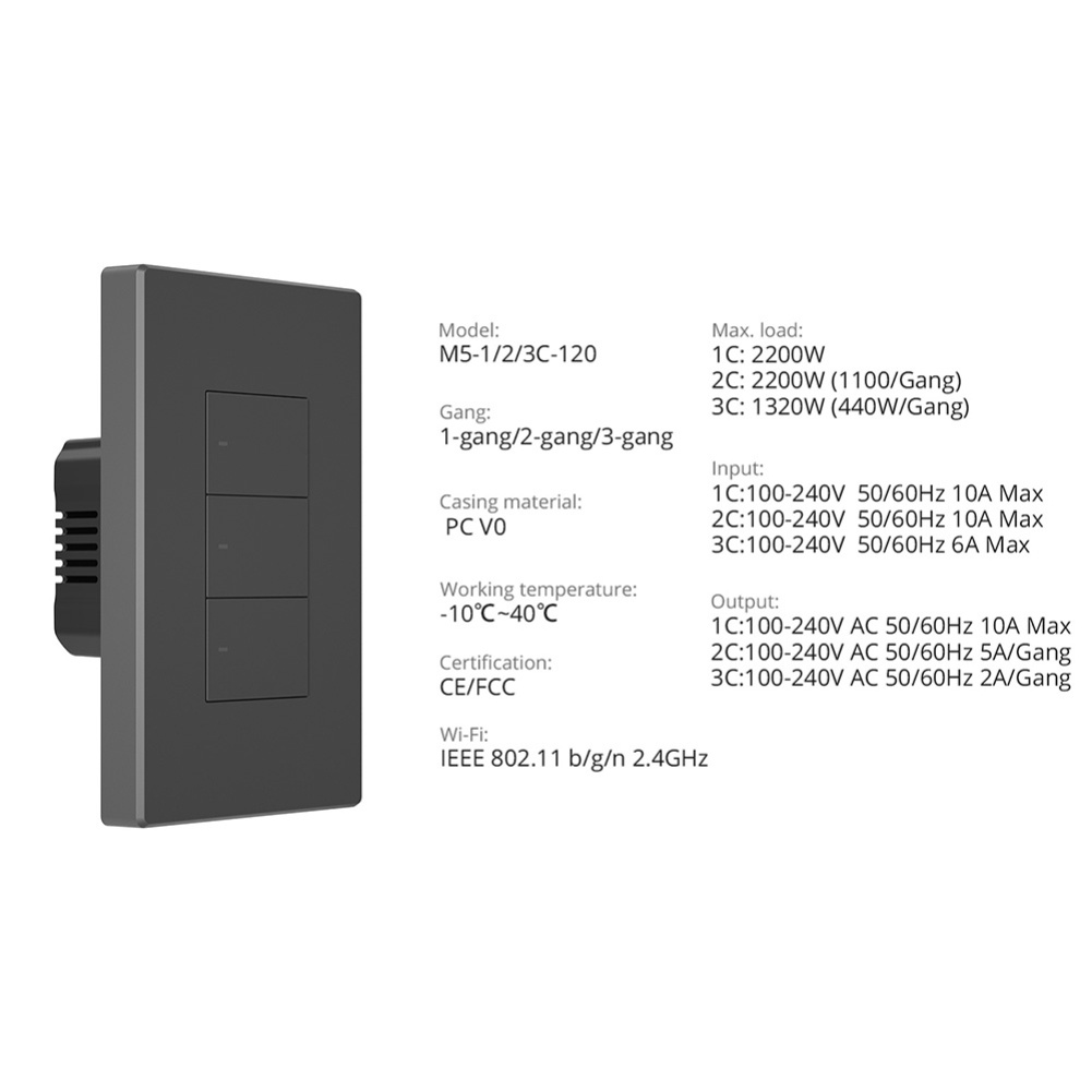 ALG Sonoff Công Tắc M5 Công Tắc Gắn Tường Thông Minh Wifi 120 Nút Cơ Địa Phương Điều Khiển Bằng Giọng Nói 1c/2c/3c Cuộc Sống Gia Đình Qua Ewelink Alexa Alice Google