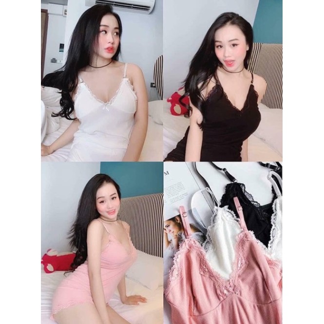 Bộ Ngủ Ren Tăm Len Hai Dây Quảng Châu Túi Zip Loại 1 chỉnh dây vai