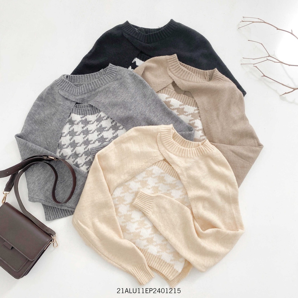 Set áo len thổ cẩm 2 dây + áo khoác cánh dơi thời trang Hàn Quốc Fmstyle Saigon 21ALU10N162501