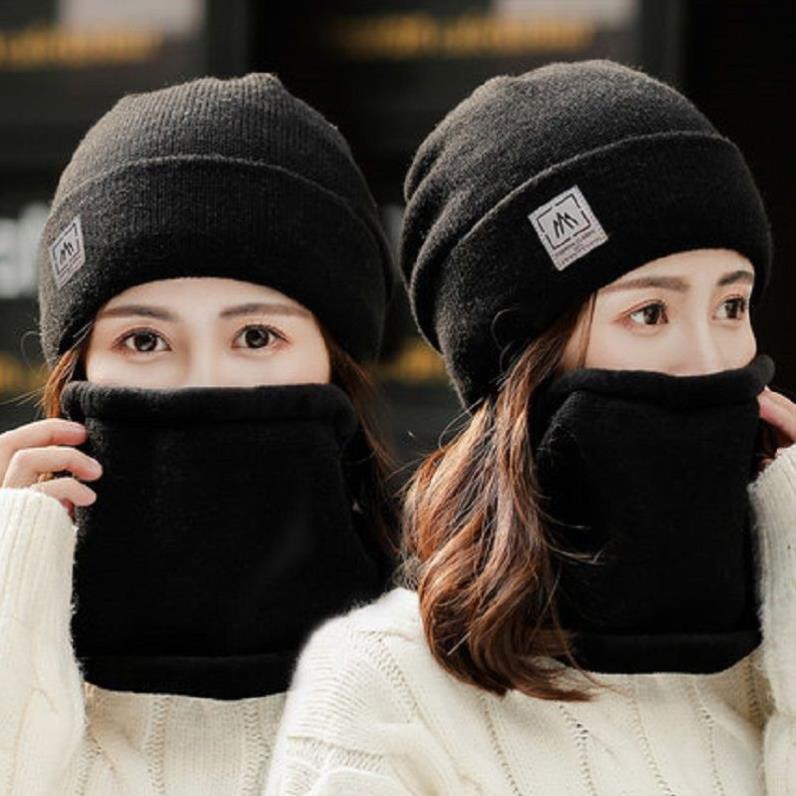 Mũ len nữ, mũ len unisex trùm đầu lót lông kèm khăn giữ ấm chống lạnh,chống gió nhiều màu