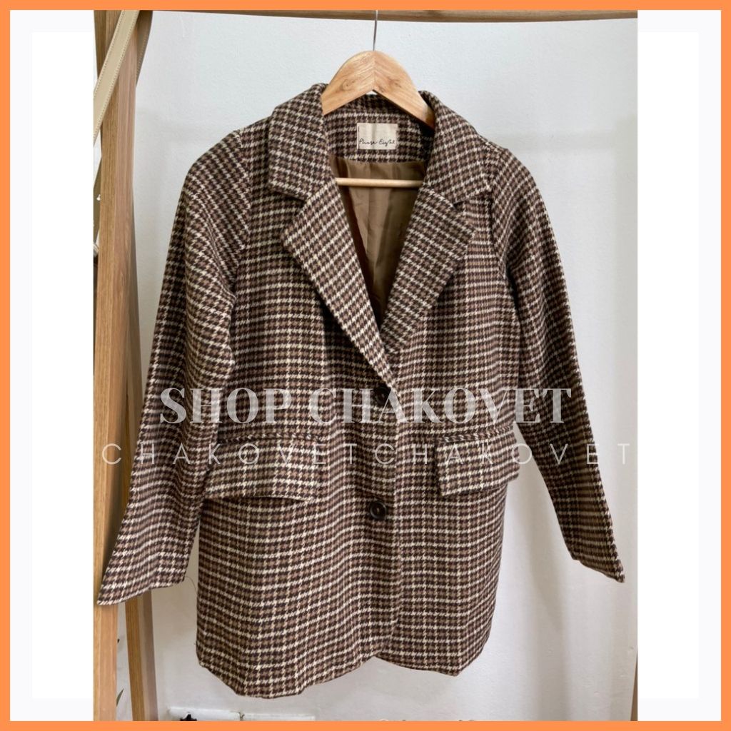 Áo blazer dạ kẻ nữ AD8113, kiểu áo vest dạ kẻ túi nắp thiết kế 2 lớp dài tay 2 cúc đẹp cá tính style hàn quốc