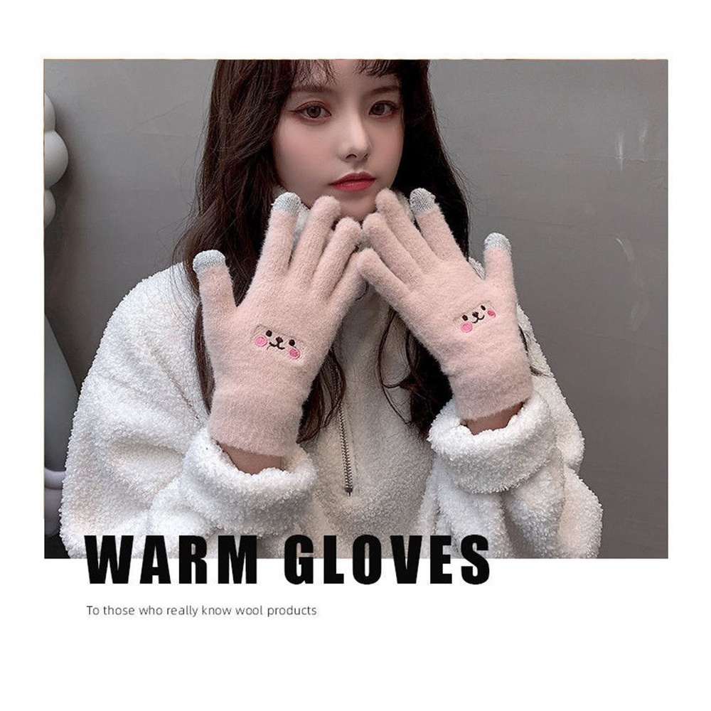 Găng tay len cashmere dày dặn giữ ấm mùa đông thiết kế dễ thương có thể dùng với màn hình cảm ứng cho nữ