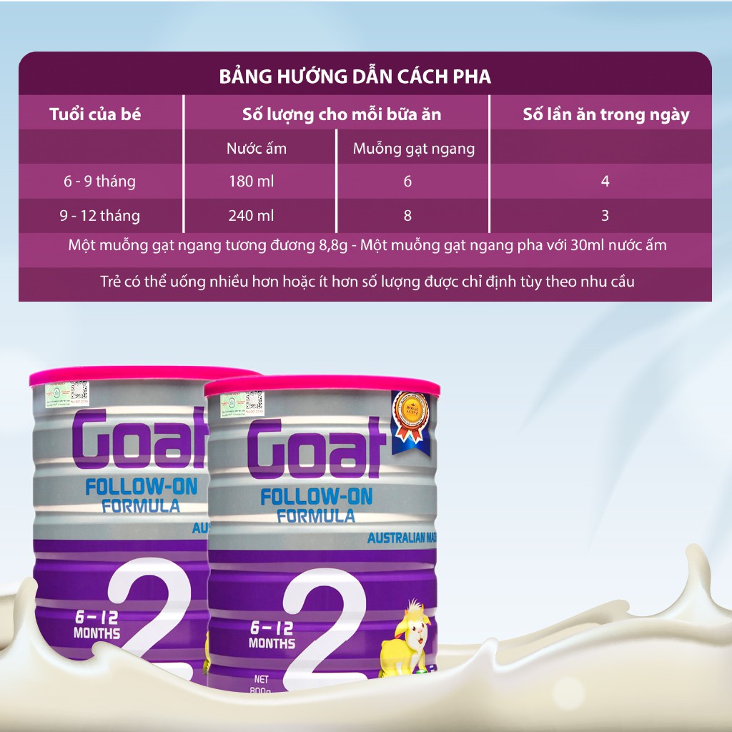 Combo 3 Hộp Sữa Dê ROYAL AUSNZ Goat Follow-On Formula 2 Phát Triển Trí Não, Chiều Cao Cho Bé 800g/hộp