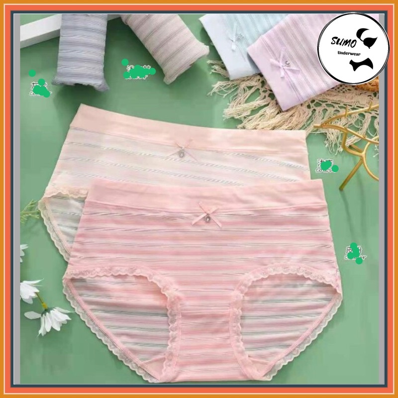 Quần lót nữ su lạnh kẻ cạp cao viền ren không hằn mông, đáy lót cotton thông thoáng. Phom 45-62kg. Vòng mông 90-100cm.