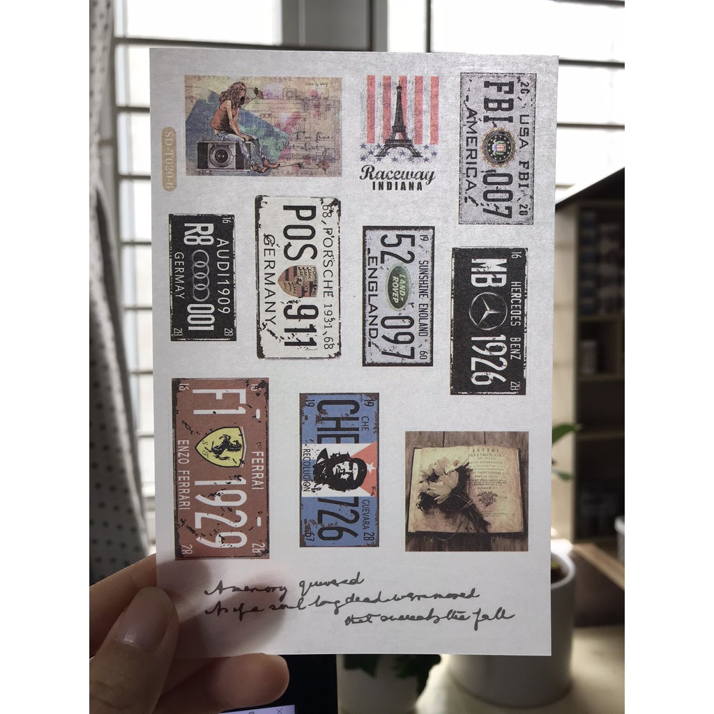 Bộ 6 tấm sticker vintage hình dán dễ thương trang trí sổ tay cute, Nhật ký, Bullet Journal chất liệu washi