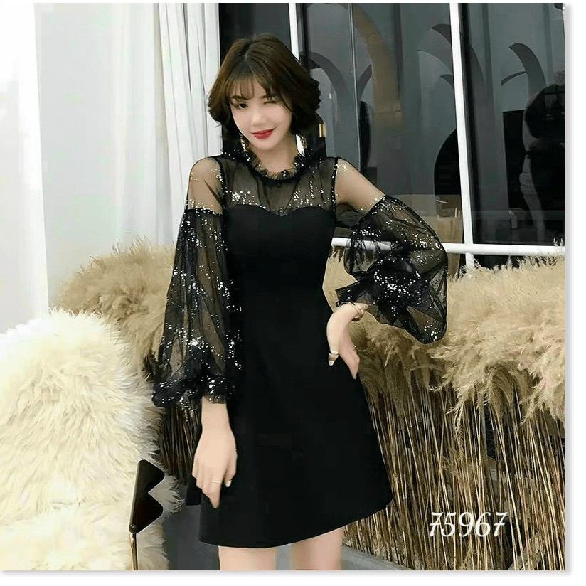 ĐẦM XÒE HOA LƯỚI KIỂU TRỄ VAI TAY BỒNG TIỂU THƯ DỰ TIỆC SANG CHẢNH