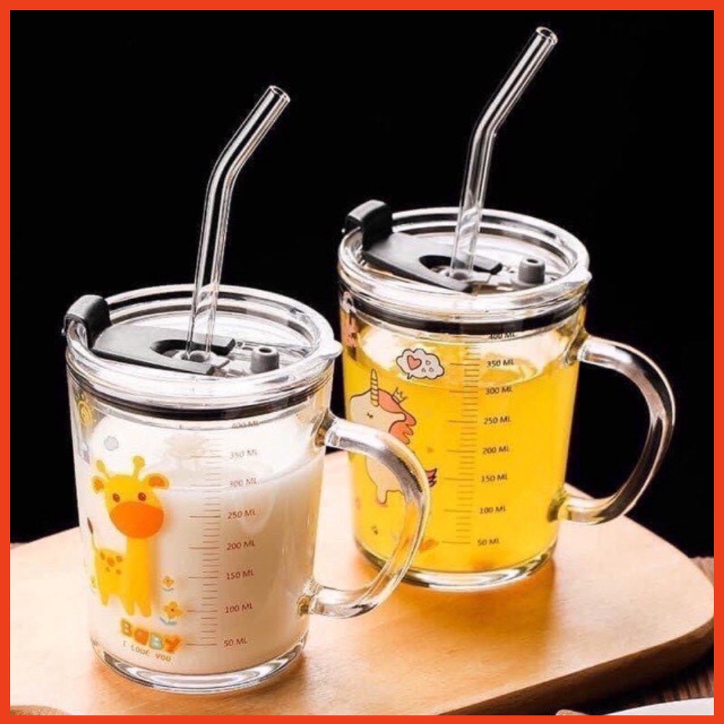 💥⚡️ GIÁ HỦY DIỆT ⚡️💥 CỐC PHA SỮA THUỶ TINH CHIA VẠCH SIÊU TIỆN LỢI CÓ NẮP VÀ ỐNG HÚT CHO BÉ