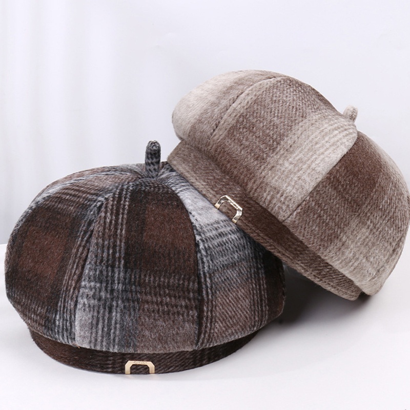 Mũ Beret Họa Tiết Sọc Caro Thời Trang Theo Phong Cách Pháp Cho Cả Nam Và Nữ