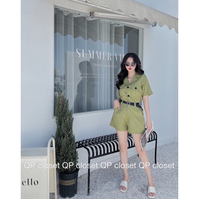 Jumsuit khuy đen kèm đai QP closet