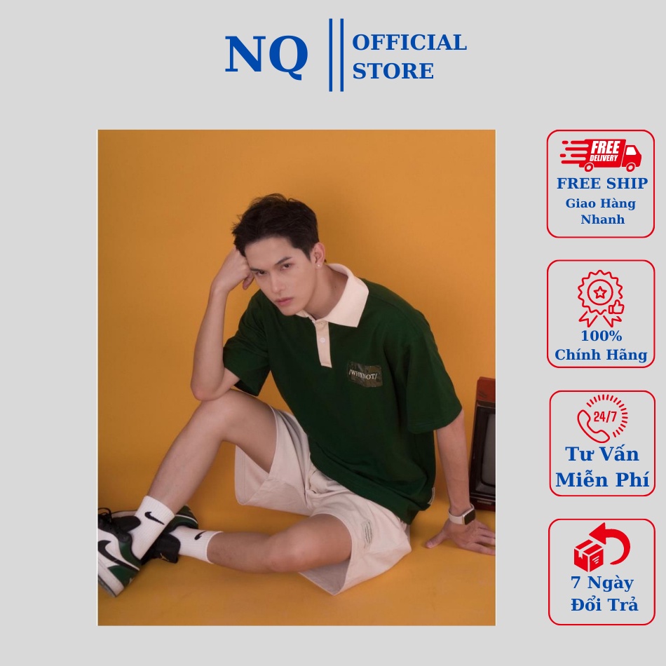 Áo polo form rộng unisex nam nữ WHY NOT màu XANH/KEM form rộng ✳️ Chất TC Cá Sấu giá đẹp