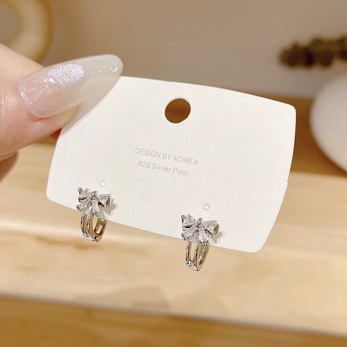 Khuyên tai nữ hình nơ dễ thương thiết kế đá pha lê lấp lánh phong cách ins hàn quốc