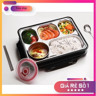Khay Đựng Cơm Văn Phòng 5 Ngăn Inox 304 Có Nắp Cốc Đựng Canh Chống Tràn Vận Chuyển Tiện Lợi Mã KC68