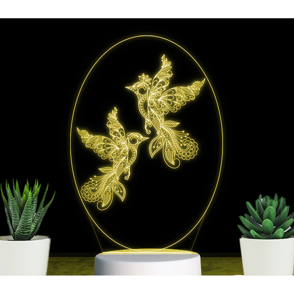 Đèn Led 7 Màu ĐÔI CHIM UYÊN ƯƠNG – Qùa Tặng,Trang Trí, Để Bàn,Phòng Ngủ, Thiết Kế Khắc Hình Theo Yêu Cầu