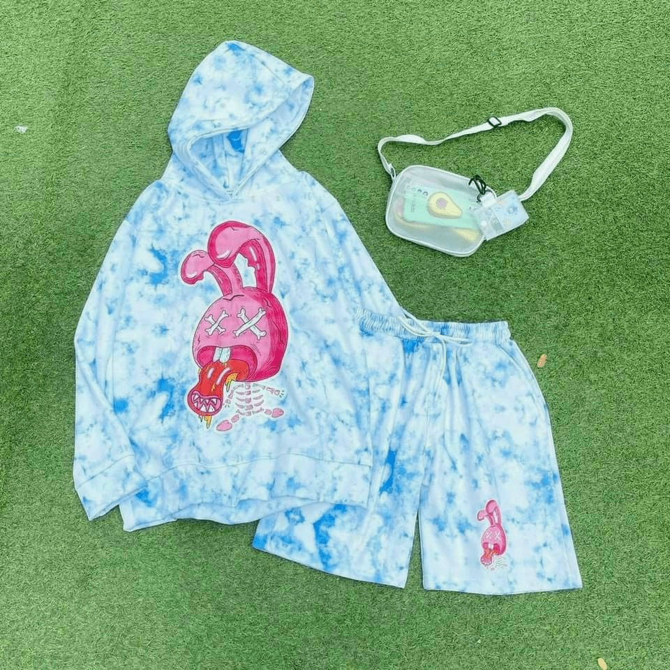 Sét Bộ Hoodies Nam Áo Nỉ Tay Dài Kết Hợp Quần Short Chất Nỉ Mềm Loang Màu in Pokemon Form Rộng Hót Trend NEW UNISEX