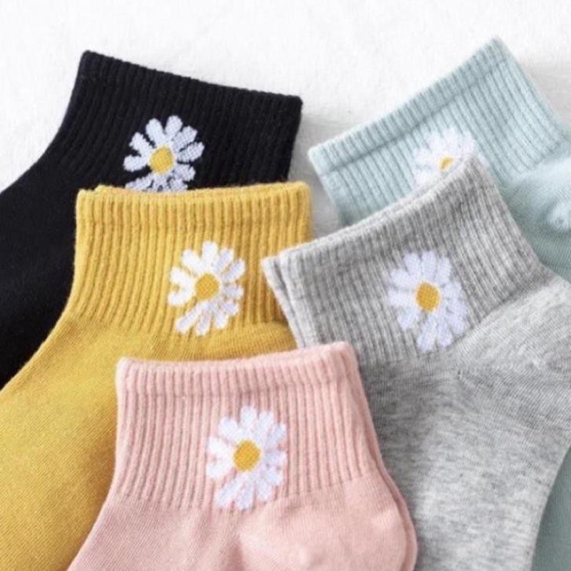 Tất vớ nữ cổ ngắn hoạ tiết hoa cúc Cotton Hàn Quốc