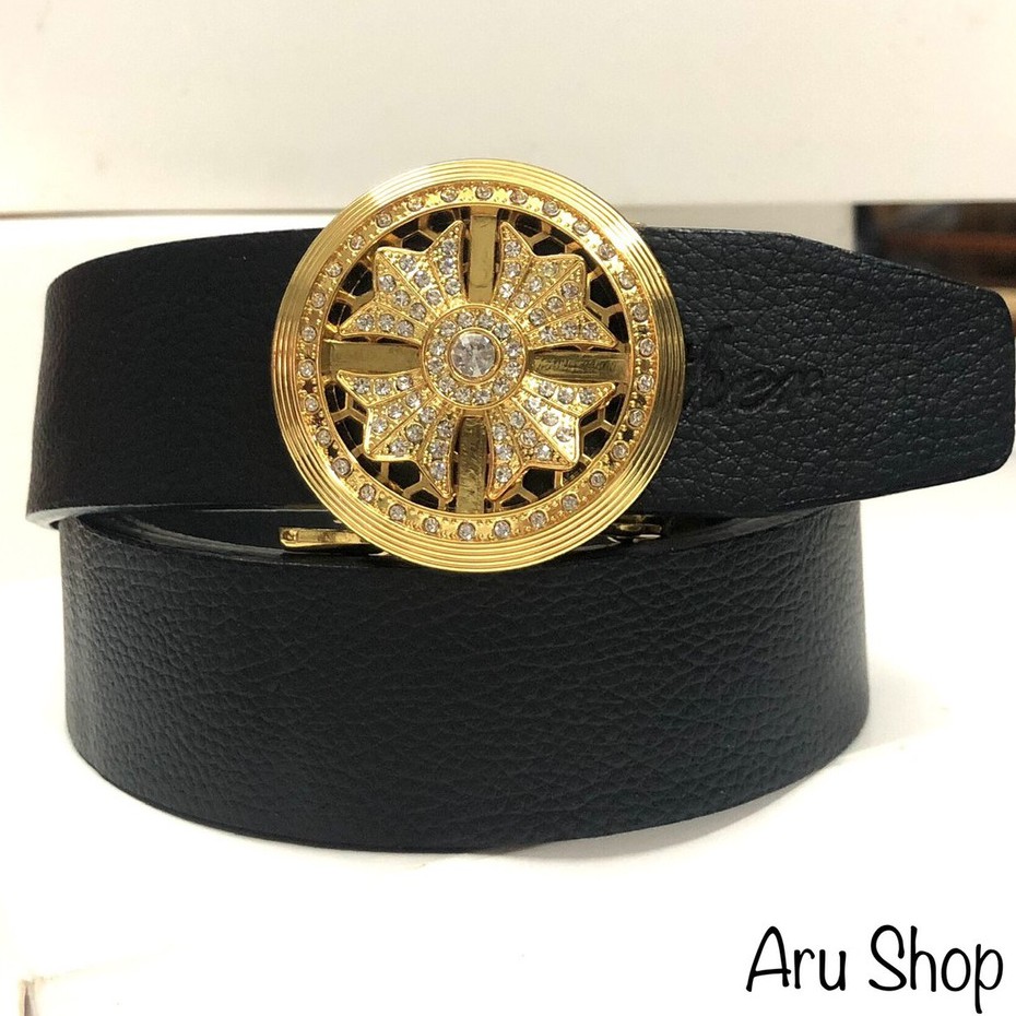 Thắt Lưng nam, Dây Nịt Nam Da Bò Hoạ Tiết Tròn Đính Đá Cao Cấp