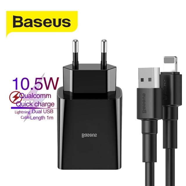 Bộ sạc Baseus Speed Mini nhanh 2 cổng USB to lightning Nhỏ gọn du lịch tiện lợi