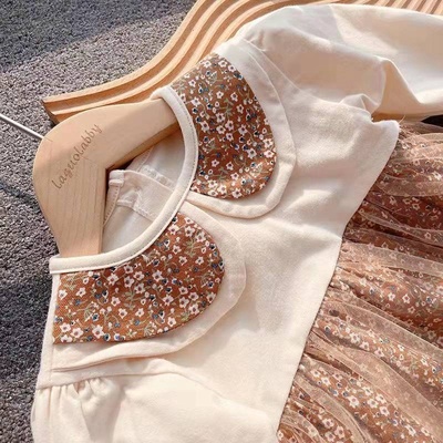 Áo Liền Quần Tam Giác Có Cổ In Hoa Phong Cách Mùa Xuân Mới Cho Bé Gái