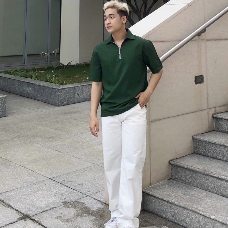 Áo Kiểu Polo Phẳng Zipper Phối Dây Kéo Unisex Premium Phong Cách Hàn Quốc Mr Smile 99 Shop