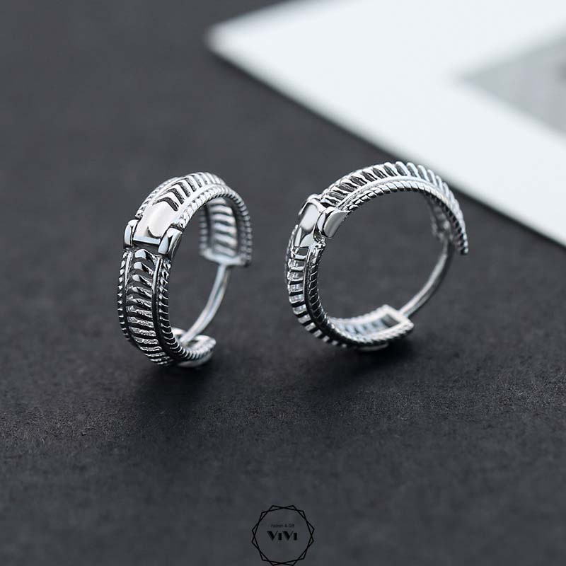 Bông tai bạc nam kiểu đường ray Railway – khuyên tai bạc ViVi_Gift