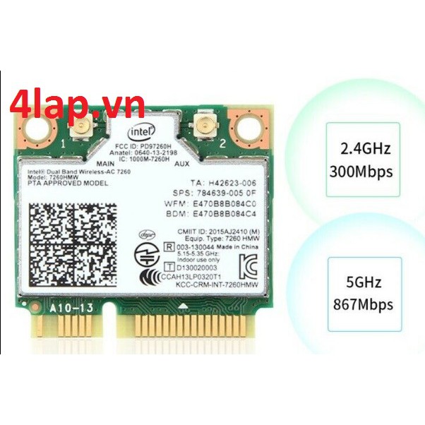 Card Wireless + Bluetooth AC 7260 và N 7260 1000M-7260H 7260HMW 2.4 GHz, 5 GHz