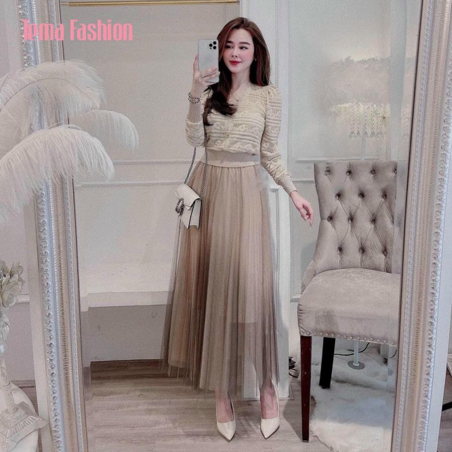 Chân váy xếp ly dáng dài nữ TEMA - Chân đầm lưới loang hai lớp siêu xinh | BigBuy360 - bigbuy360.vn