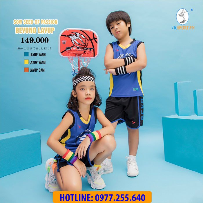 Quần Áo Bóng Rổ Trẻ Em Không Logo BEYONO LAYUP Xanh Biển Cao Cấp Cực Xịn Cho Bé - Vicsport
