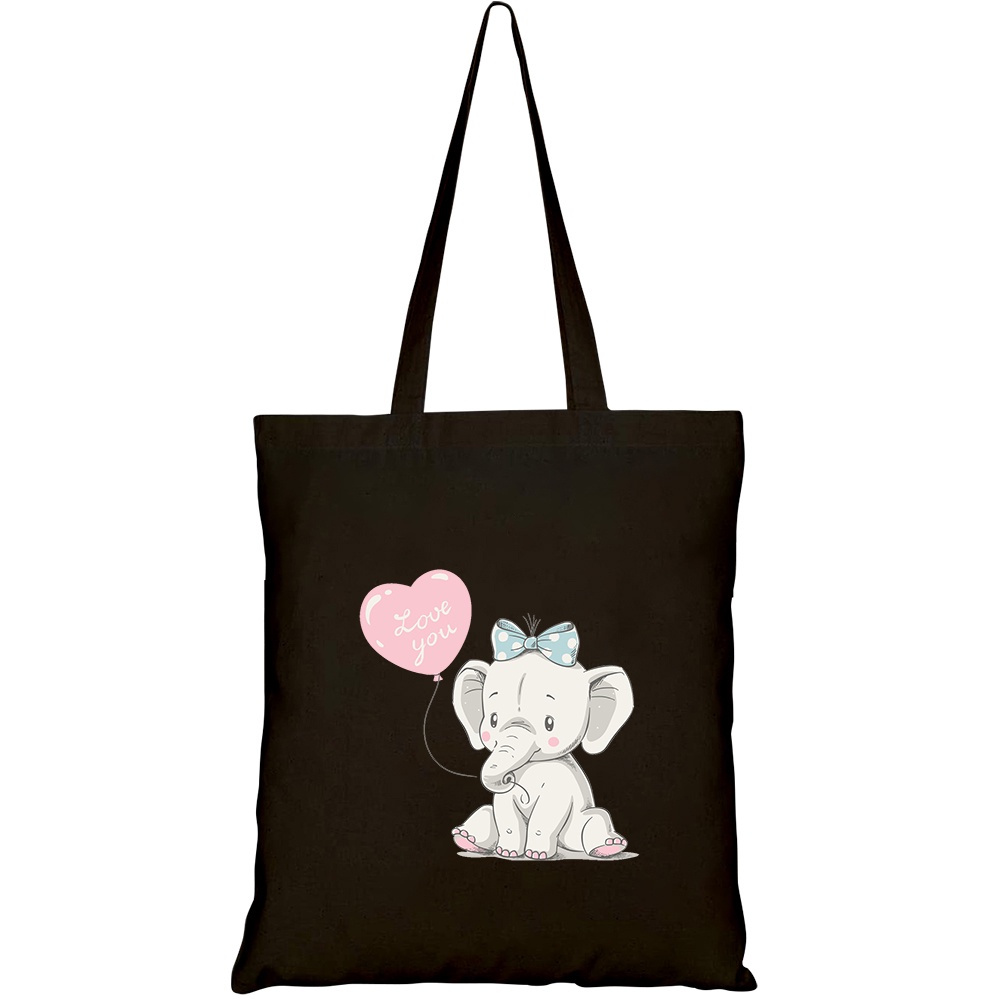 Túi vải tote canvas HTFashion in hình Voi con chơi bóng HT244