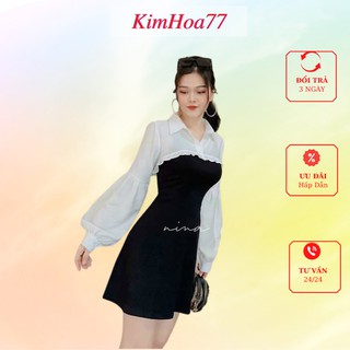 Sét váy áo sơ mi voan trắng mix đầm 2 dây umi đen freesize kimhoa77