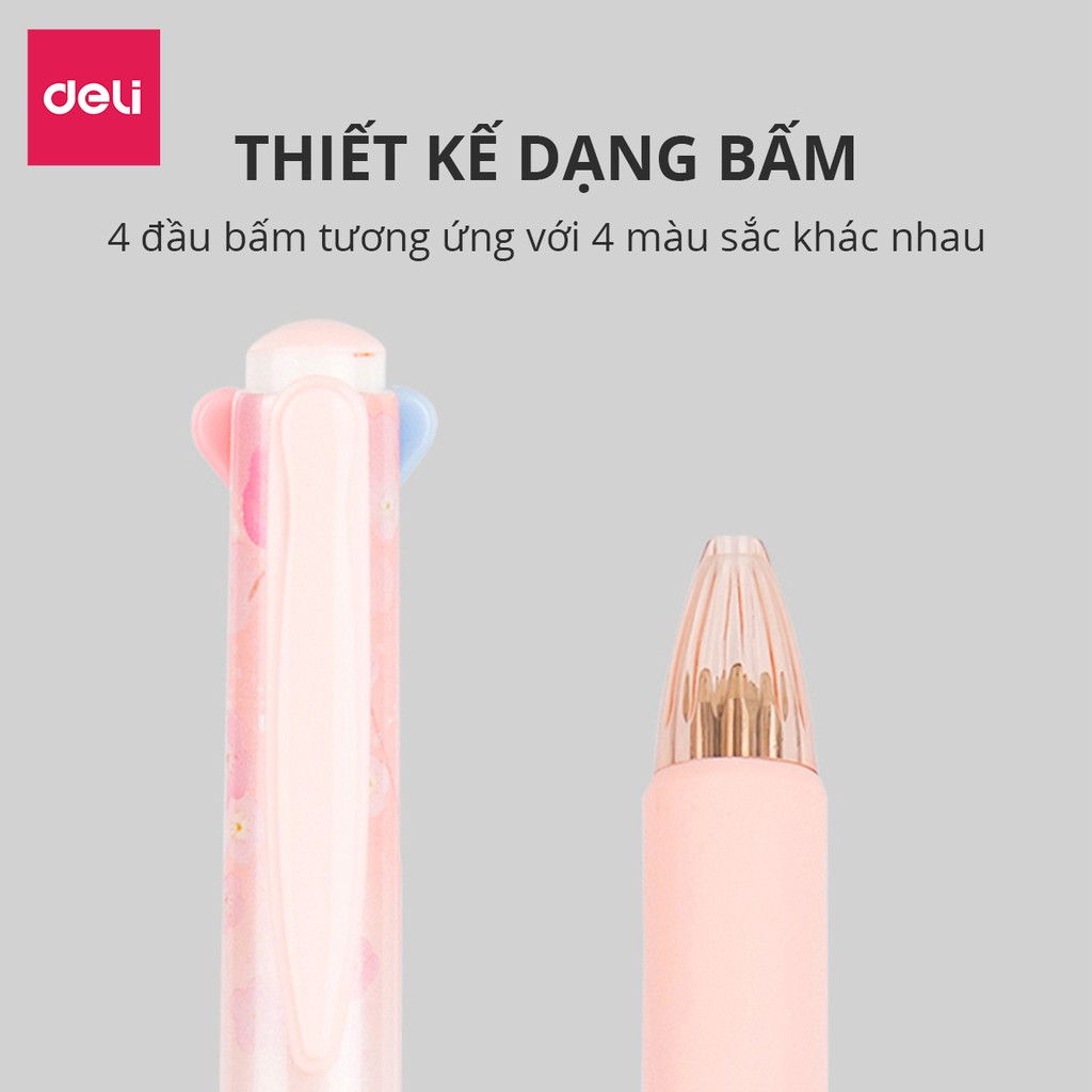 Bút bi nhiều màu Deli - 0.7mm - 4 màu mực - Vỏ thiết kế hoa - 1 chiếc - S311 .